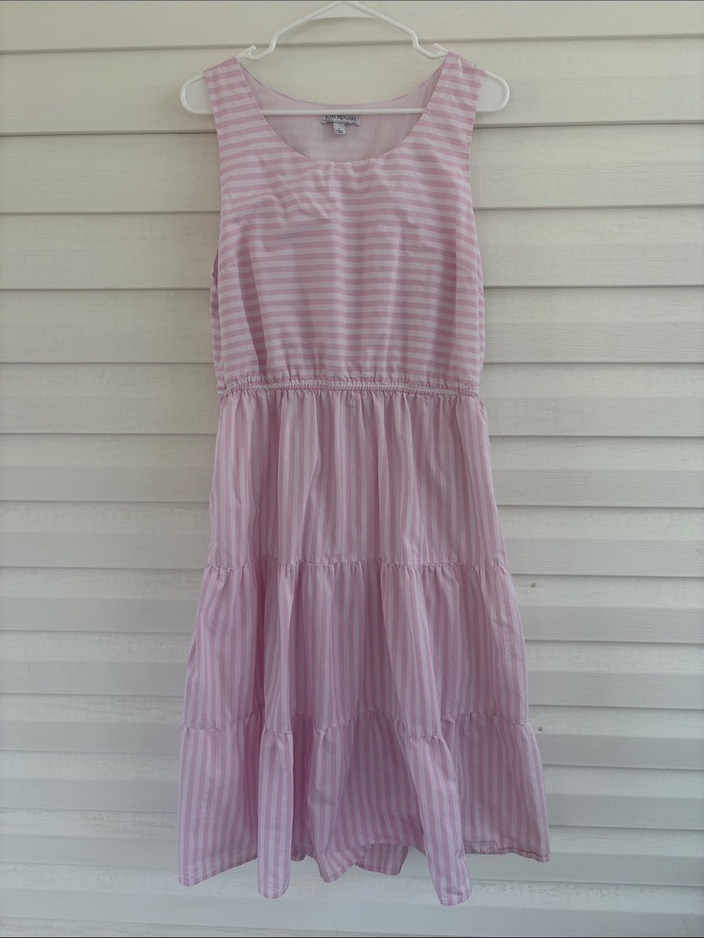 Kim Rogers Pink Striped Tiered Midi Dress | Cottagecore | Sleeveless